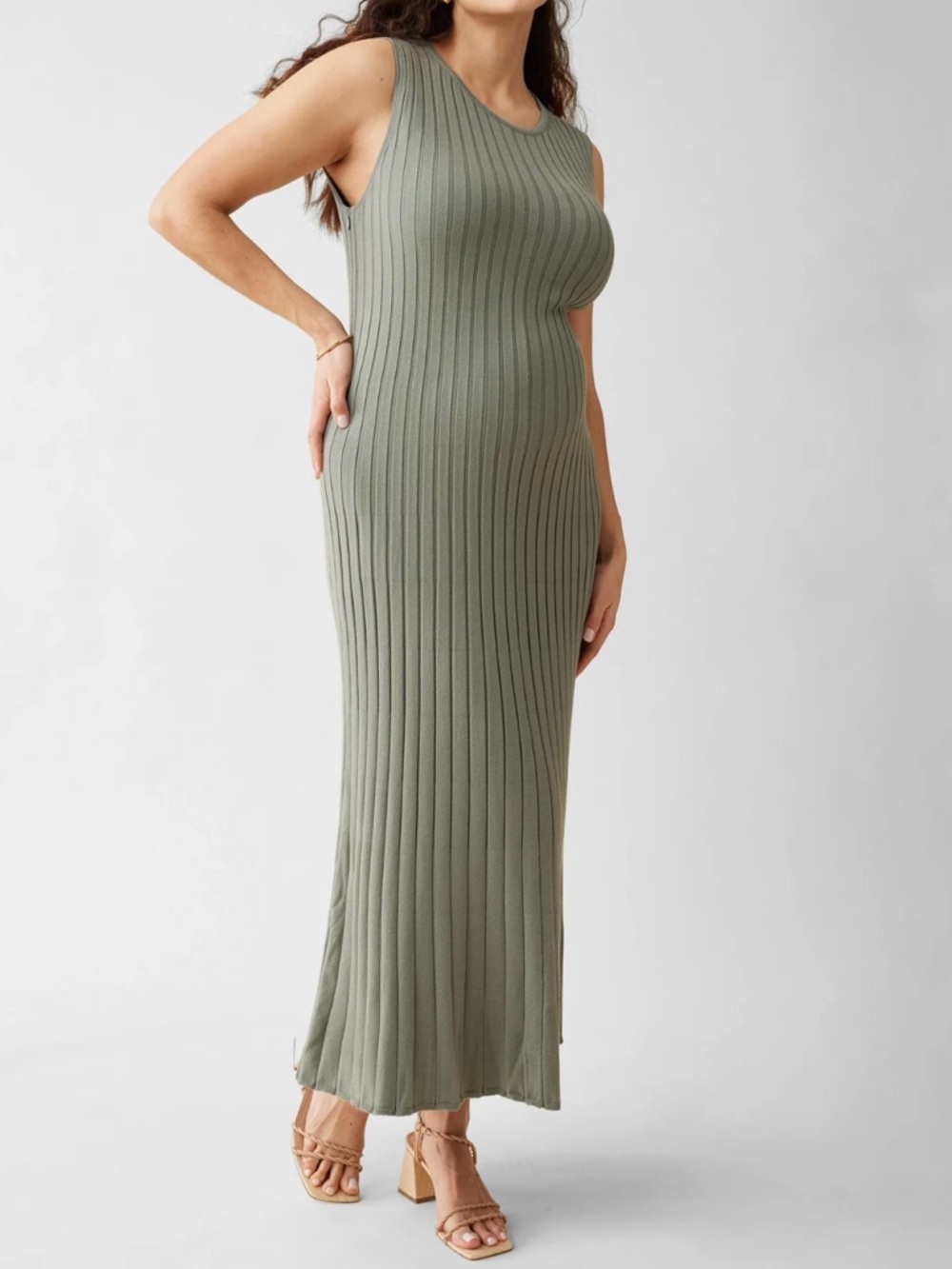 aerie Olive Green Sleeveless Ribbed Maxi Dress